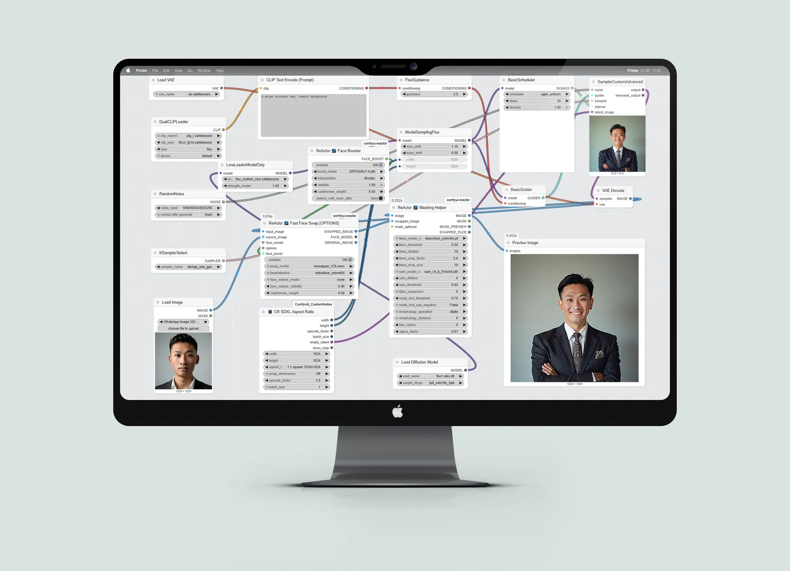 Screen showing a ComfyUI workflow
