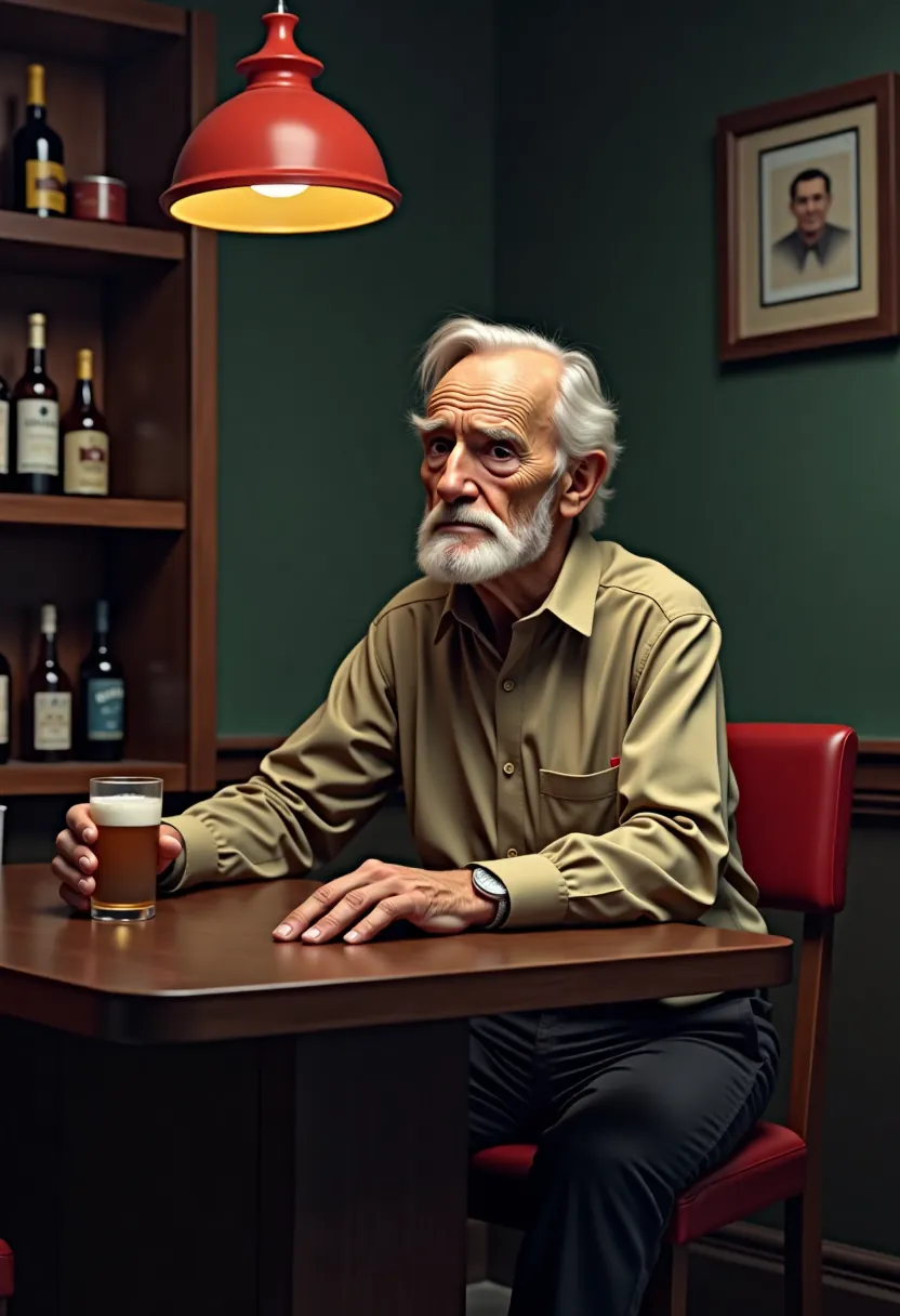 AI-generated image of an old man in a bar