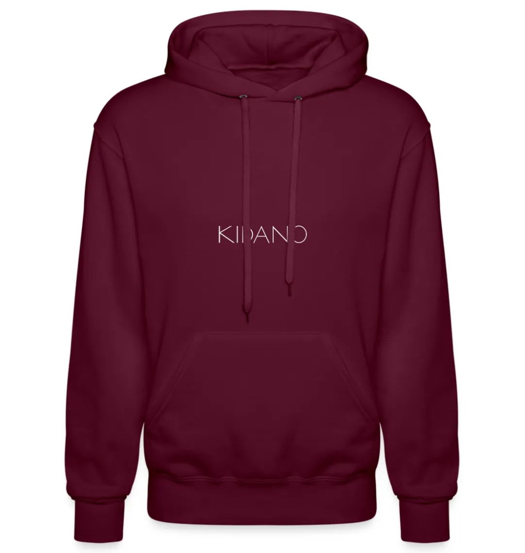Dark red hoodie with white logo