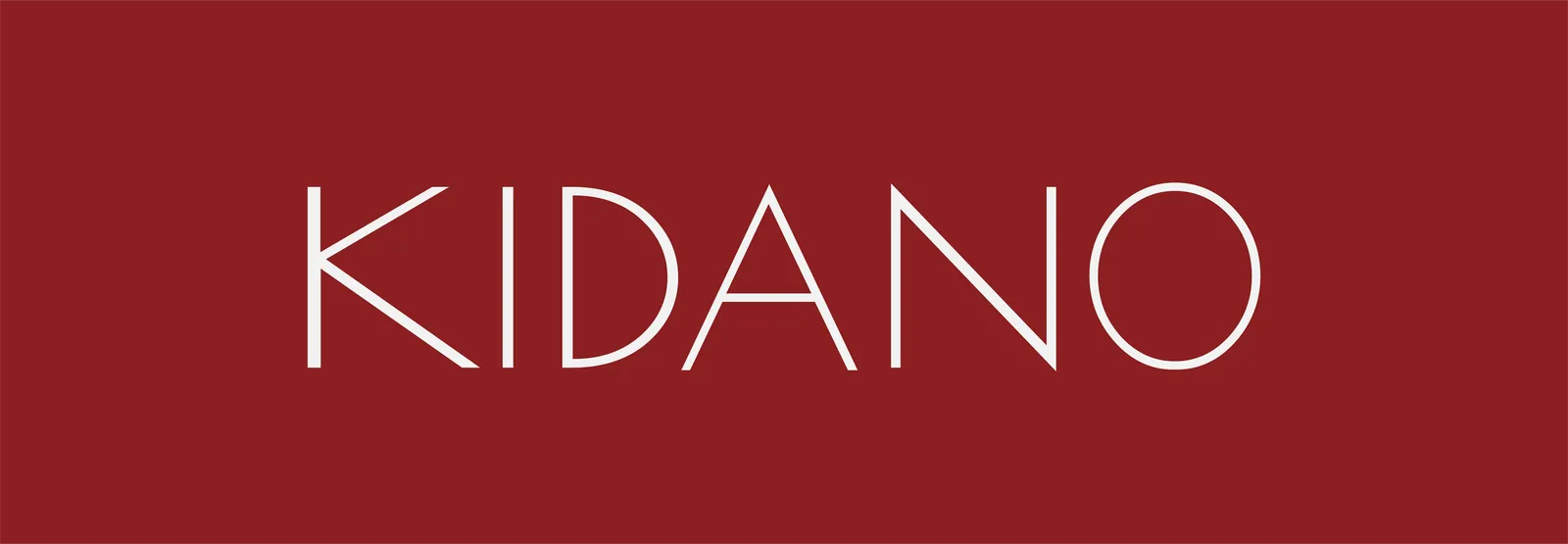 KIDANO wordmark in white on dark red