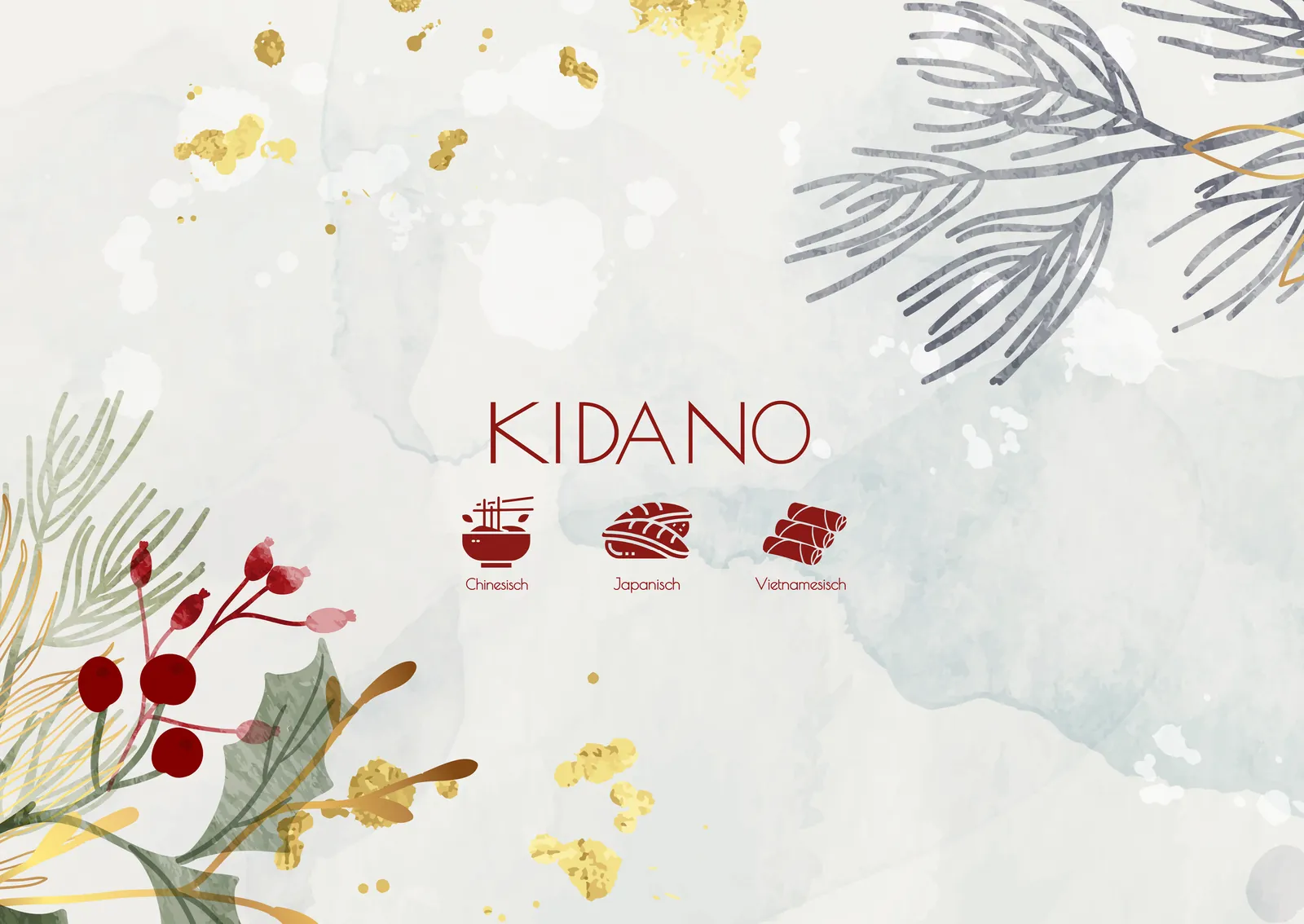 Placemat with logo, three icons and branches