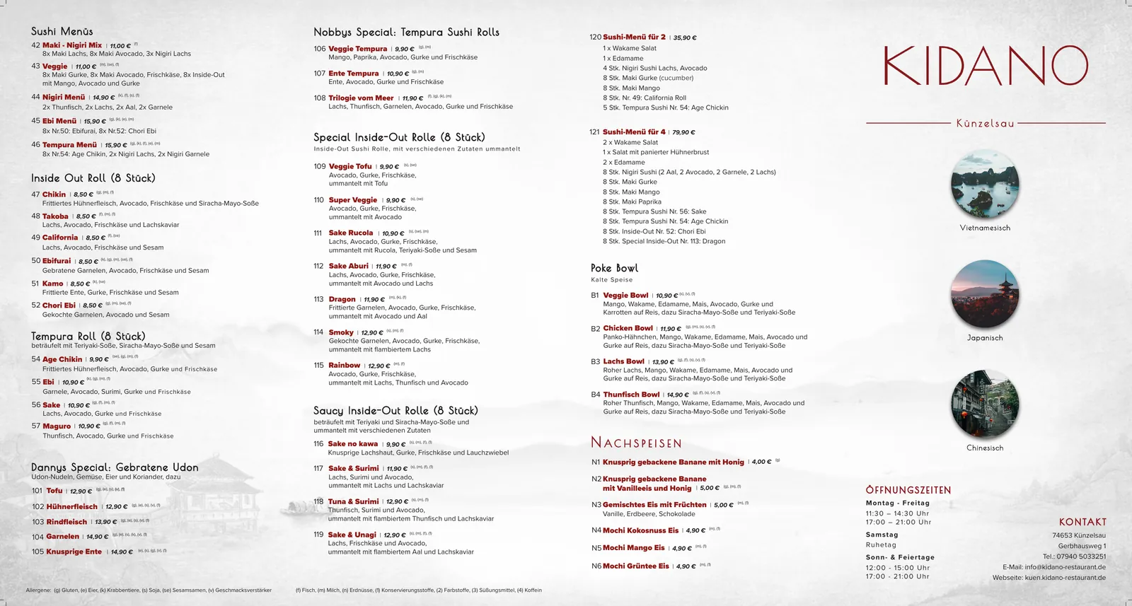 Folded take-away menu with all dishes